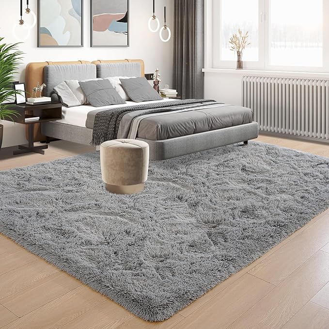 Tepook Super Soft Fluffy Rug for Bedroom, Modern Shaggy Rug Fuzzy Kids Rug for Living Room, Plush Indoor Nursery Home Decor Rug with Non-Slip Bottom, Grey, 2 X 3 Feet