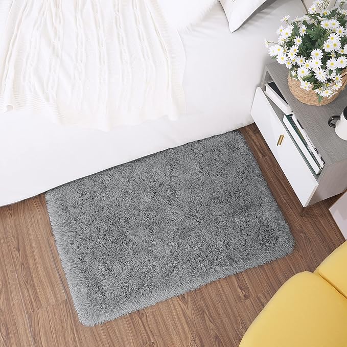 Tepook Super Soft Fluffy Rug for Bedroom, Modern Shaggy Rug Fuzzy Kids Rug for Living Room, Plush Indoor Nursery Home Decor Rug with Non-Slip Bottom, Grey, 2 X 3 Feet