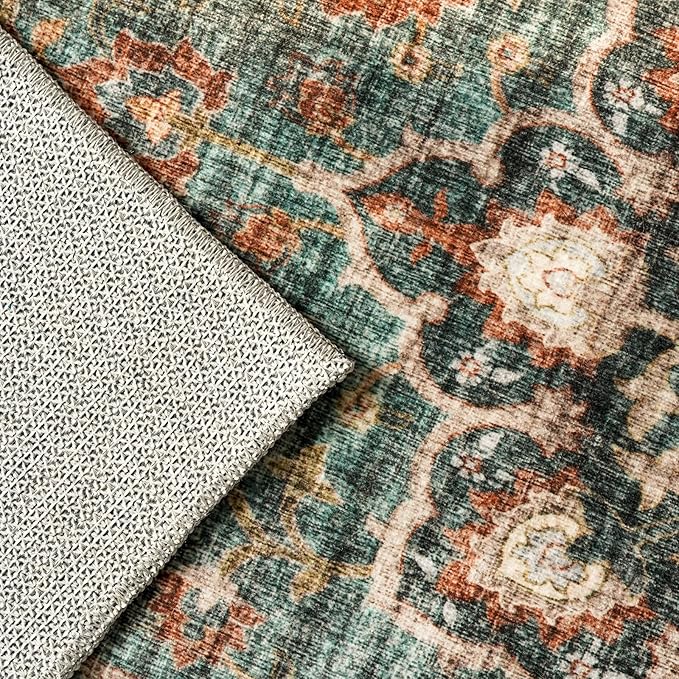 Washable Oriental Hallway Runner Rug - 3x14 Rugs for Living Room Soft Carpet for Bedroom Kitchen Waterproof Floral Distressed Indoor Stain Resistant Non-Shedding Floor Carpets (Green, 3X14)