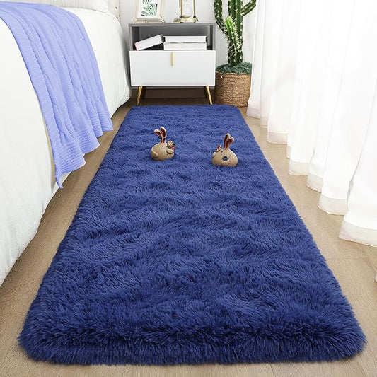 Tepook Soft Runner Rugs for Bedroom 2x6 ft with Rubber Backing, Navy Fluffy Rugs for Living Room, Shag Bedside Rug Fuzzy Plush Carpet for Room, Area Rug for Dorm Nursery Hallway Indoor Home Decor