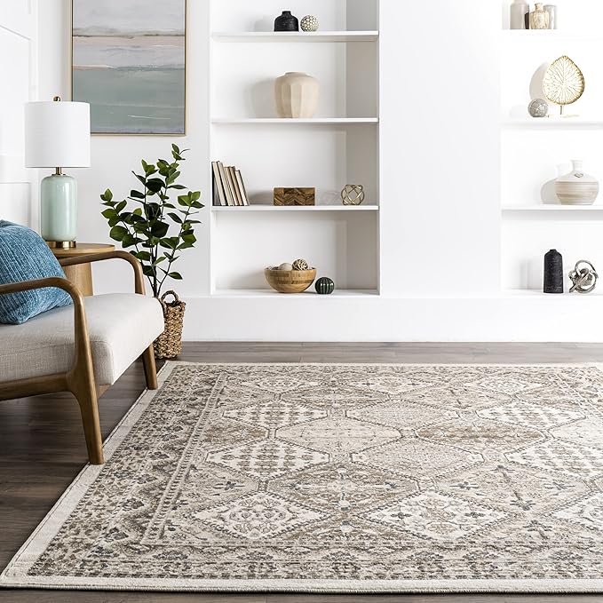 nuLOOM 10x14 Becca Traditional Tiled Area Rug, Beige, Faded Transitional Design, Stain Resistant, For Bedroom, Dining Room, Living Room, Hallway, Office, Kitchen, Entryway