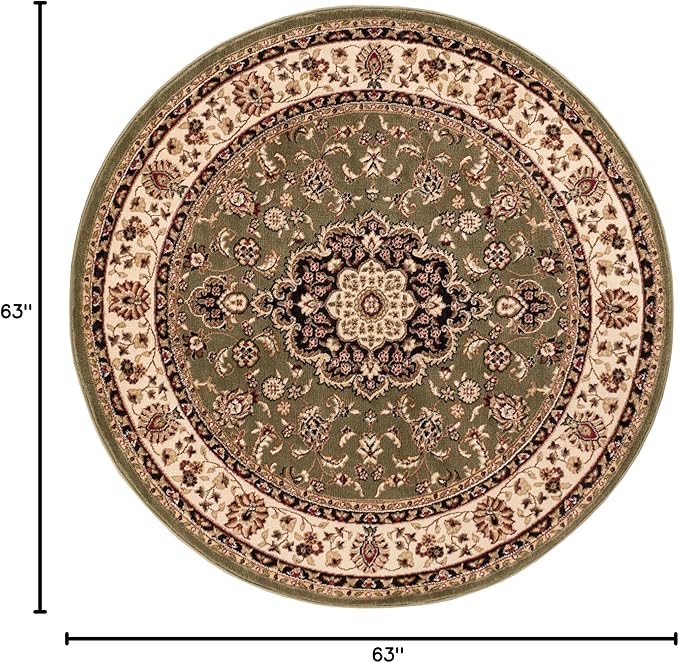 Well Woven Barclay Collection Medallion Kashan Green 5 ft Round Rug - for Living Room, Bedroom, and Dining Room