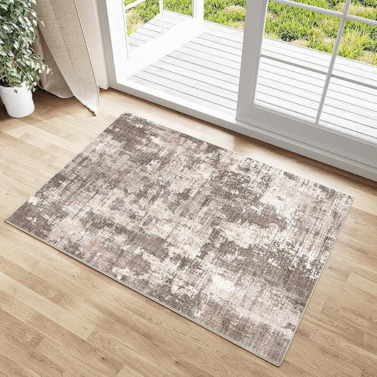 2x3 Entryway Rug Machine Washable Area Rug Small Rugs Grey Entrance Door Mat Indoor Rugs Abstract Low Pile Carpet Kitchen Bedroom Office Non Slip