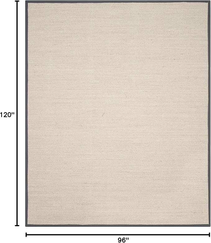SAFAVIEH Natural Fiber Collection Area Rug - 8' x 10', Marble & Dark Grey, Border Sisal Design, Easy Care, Ideal for High Traffic Areas in Living Room, Bedroom (NF143D)
