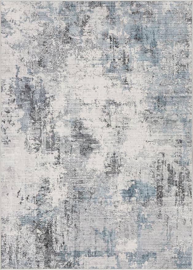 Washable Rug 9x12 Area Rugs for Living Room: Modern Abstract Neutral Soft Large Rug for Bedroom Dining Room Under Kitchen Table Home Office Decor - Grey Blue