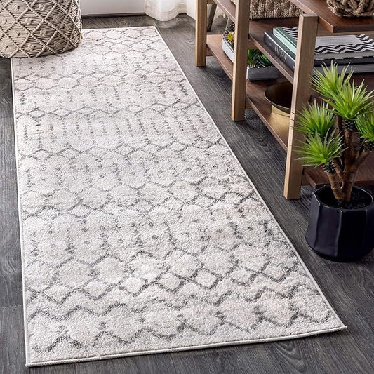 JONATHAN Y MOH101B-28 Moroccan Hype Boho Vintage Diamond 2 ft. x 8 ft. Runner-Rug, Bohemian, Southwestern, Casual, Transitional, Pet Friendly, Non Shedding, Stain Resistant, Easy-Cleaning, Cream/Gray