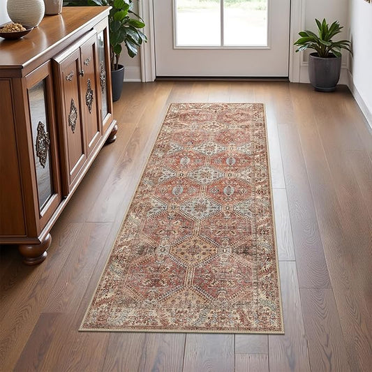 Bavni Clearance 2x5 Runner Rug Non Slip, Machine Washable Rug Runners for Hallways, Vintage Distressed Print Kitchen Runner, Low Pile Lightweight Carpet Runner for Entryway Laundry Bedroom, Spice Sky