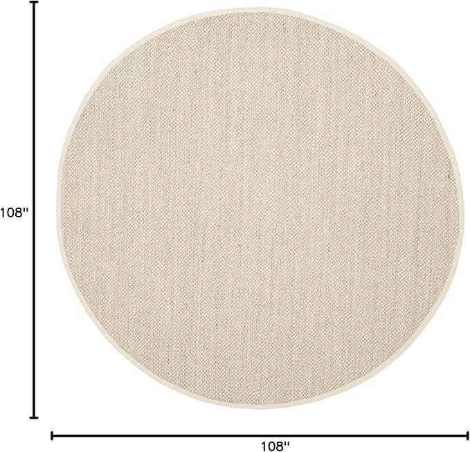 SAFAVIEH Natural Fiber Collection Area Rug - 9' Round, Marble & Beige, Border Sisal Design, Easy Care, Ideal for High Traffic Areas in Living Room, Bedroom (NF143C)