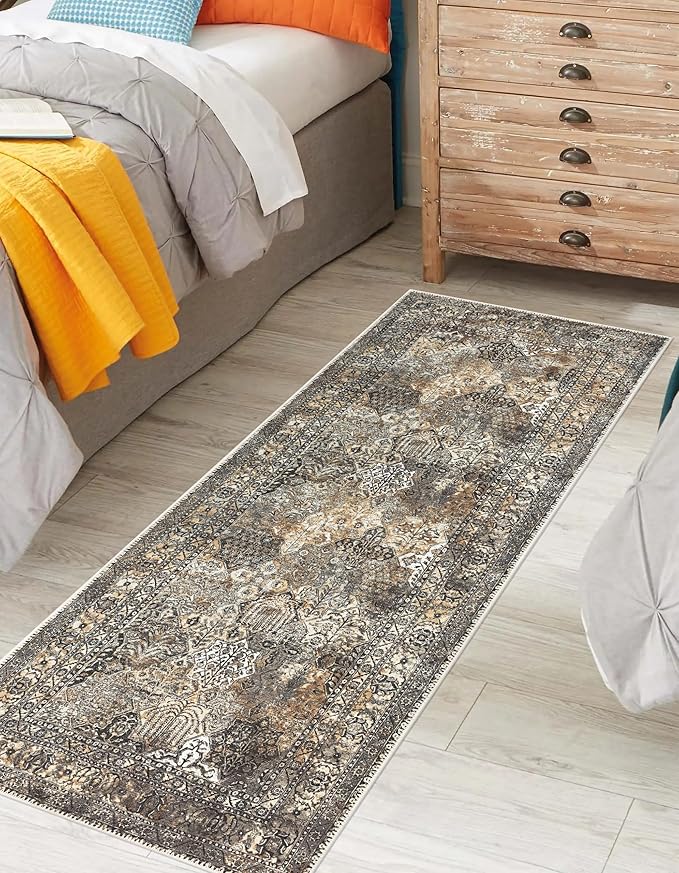 Keen Home Design Machine Washable Area Rugs with Non-Slip Backing, Ideal for Hallway, Living Room, Bedroom, Kitchen and Laundry Room, Vintage Moroccan and Low Pile Rug - (2'6'' x 12'), 304102