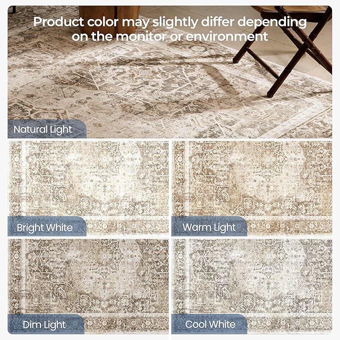 Kokia 6x9 Area Rugs for Living Room, Machine Washable Non Slip Vintage Boho Rugs, Low Pile Distressed Medallion Print Rug for Bedroom, Dining Room Olive 6 x 9