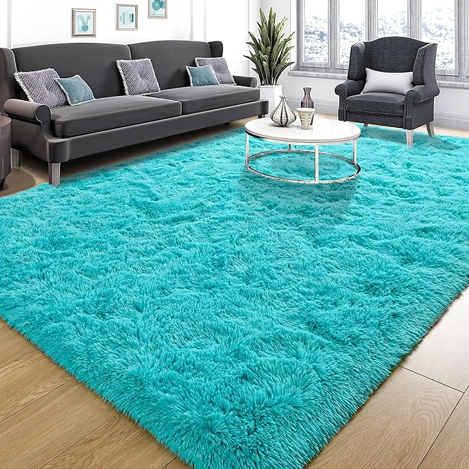 Tepook Super Soft Fluffy Rug for Bedroom, Modern Shaggy Rug Fuzzy Kids Rug for Living Room, Plush Indoor Nursery Home Decor Rug with Non-Slip Bottom, Teal Blue, 6 X 9 Feet