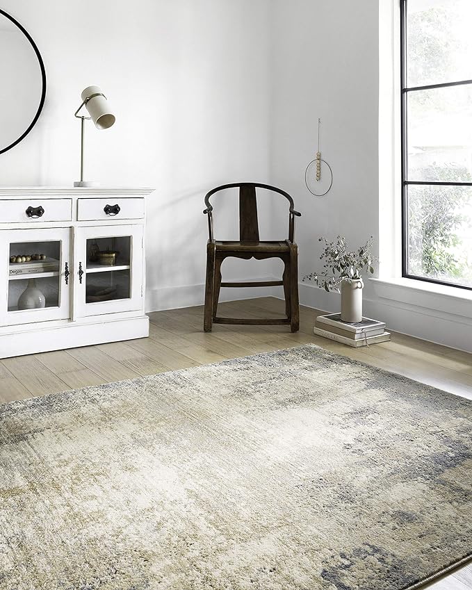 Loloi II Teagan Collection TEA-08 Ivory/Mist 3'-4" x 5'-7", .25" Thick, Accent Rug, Soft, Durable, Neutral, Woven, Low Pile, Non-Shedding, Easy Clean, Living Room Rug