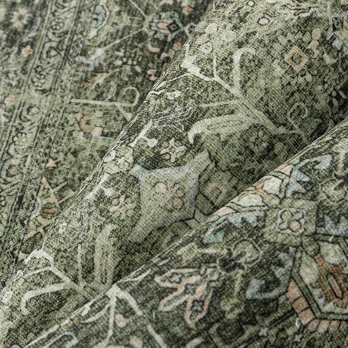 Vintage Area Rug 4x6 Green Entryway Office Washable Carpet Non Slip Bedroom Indoor Living Room Door Mat Low Pile Traditional Distressed Retro Accent Rug for Dining Room Bathroom Kitchen