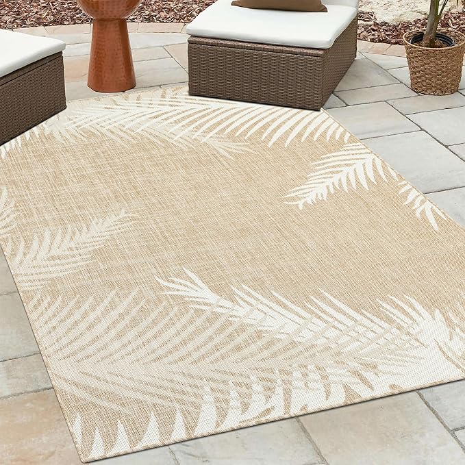 LR Home 5 x 7 Indoor/Outdoor Area Rug for Home Decor | Floral Carpet Suitable for Living Room, Bedroom, Playroom, Patio, Garden | Tropical Farmhouse Rug | Beige/Ivory
