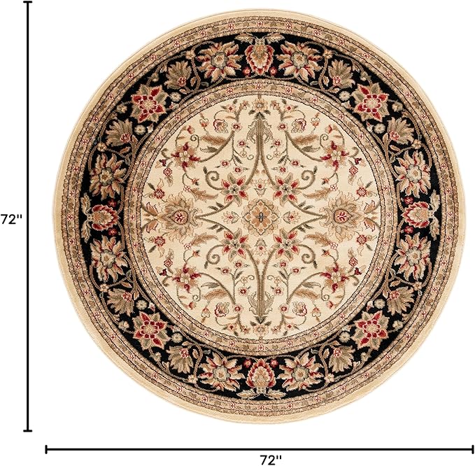 SAFAVIEH Lyndhurst Collection 6' Round Ivory/Black LNH212B Traditional Oriental Non-Shedding Living Room Bedroom Area Rug