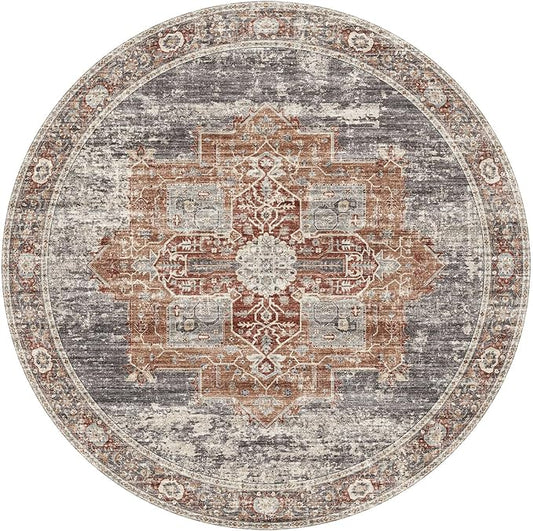 Living Room 4round Area Rugs - Boho Rugs for Bedroom Dining Room Stain Resistant Carpet Vintage Tribal Rugs for Kitchen Bathroom with Non Slip Backing Home Decor Floor Mat 4ft Brick