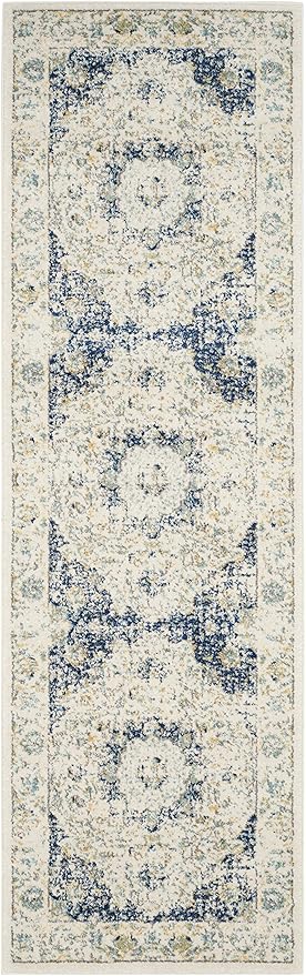 SAFAVIEH Evoke Collection 2'2" x 9' Ivory/Blue EVK220C Shabby Chic Oriental Medallion Non-Shedding Living Room Entryway Foyer Hallway Bedroom Runner Rug
