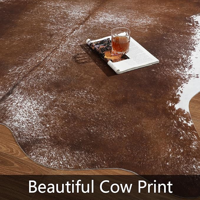 AROGAN 8×10 Feet Western Decor Faux Fur Cowhide Rug, Premium Animal Skin Cow Hide Rug, Sturdy Cow Print Rugs for Wall Decor, Western Floor Carpet for Bedroom Living Room, Dark Brown