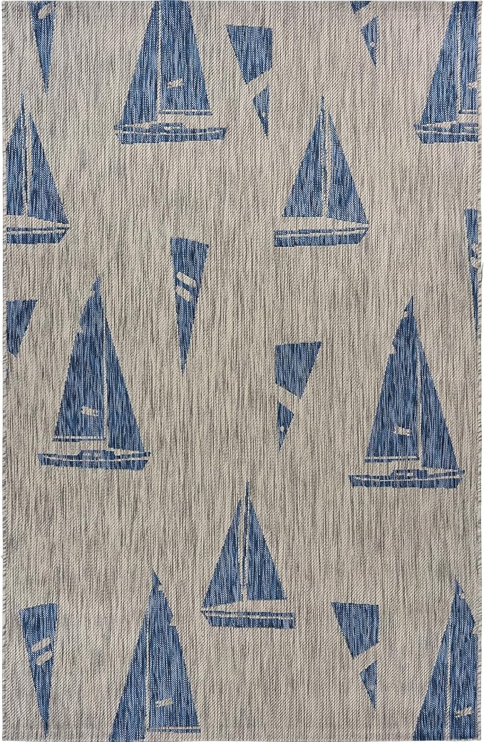 LR Home Marina Indoor/Outdoor Rug, 7'9" x 9'9" (Rectangular), Gray/Blue