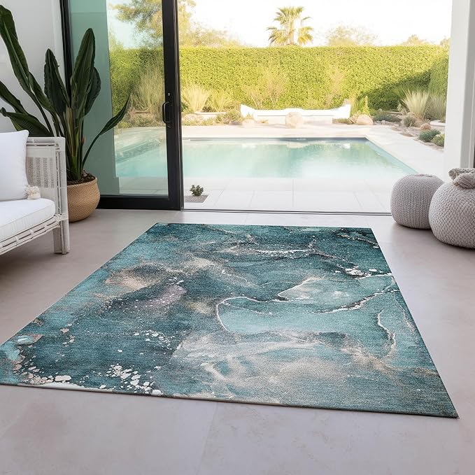 Addison Rugs Chantille ACN518 Teal 10' x 14 Indoor Outdoor Area Rug, Stain Resistant, Machine Washable, Non Shedding, Bedroom, Living Room, Dining Room, Kitchen Rug
