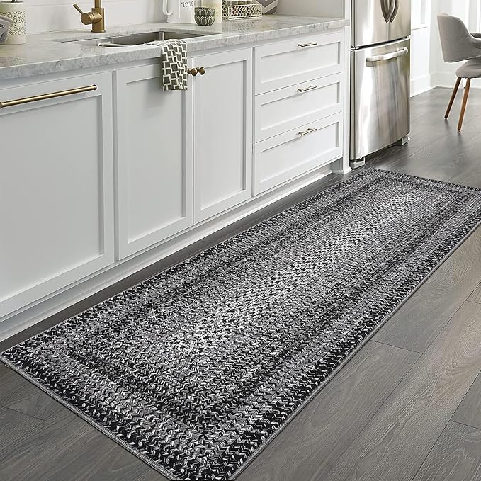 Imitation Braided Collection-Print Washable Runner Rug 2x8 Non Slip Bathroom Rug Modern Soft Farmhouse Throw Rugs Kitchen Runner Stain Resistant Carpet for Hallway Entryway Rugs