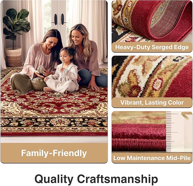Well Woven Barclay Collection Medallion Kashan Red 4x5 Area Rug - for Entryways, Small Bedrooms, Living Rooms