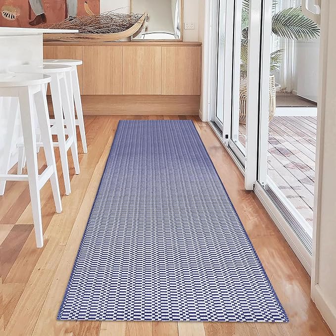 KOZYFLY Washable Runner Rug 2.6x10 ft Hallway Kitchen Runner Rugs with Rubber Backing Bobo Navy and White Entryway Runner Indoor, Long Carpet Runners for Hall Kitchen Entryway, Navy/White