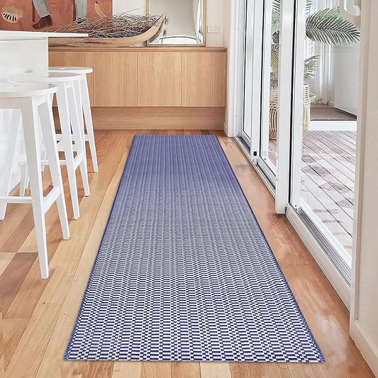KOZYFLY Washable Runner Rug 2.6x10 ft Hallway Kitchen Runner Rugs with Rubber Backing Bobo Navy and White Entryway Runner Indoor, Long Carpet Runners for Hall Kitchen Entryway, Navy/White