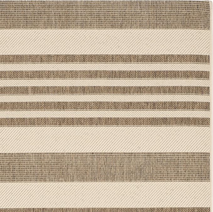 SAFAVIEH Courtyard Collection 5'3' Square Brown/Bone CY6062 Stripe Indoor/ Outdoor Patio Backyard Mudroom Area Rug