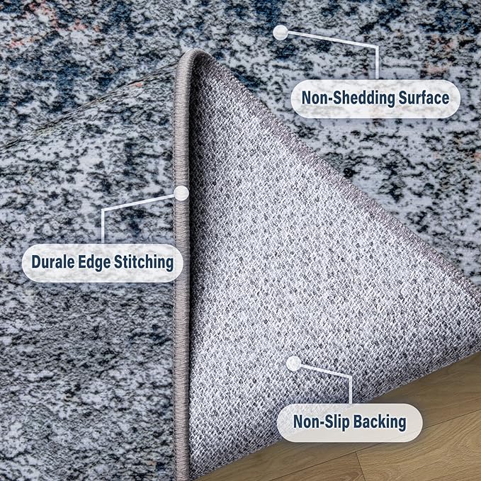 10x14 Area Rugs for Living Room: Large Machine Washable Area Rug with Non Slip Backing Non Shedding Abstract Stain Resistant Carpet for Bedroom Dining Room Nursery Home Office - Blue