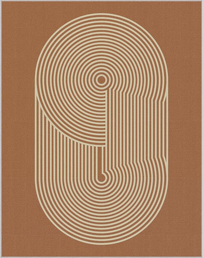 Bavni Area Rugs 8x10, Modern Soft Bedroom Rug, Machine Washable Rug Non Slip, Abstract Low Pile Large Rugs for Living Room, Dining Room, Orange Beige Lines