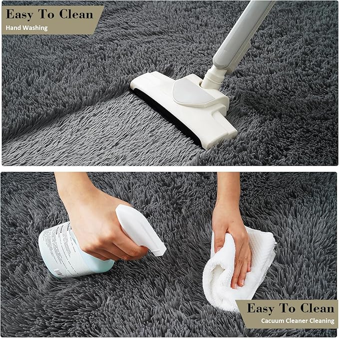 Fluffy Rug Shaggy Area Rug, Dark Gray 5x8 Area Rugs for Bedroom, Small Bedside Rug, Soft Fluffy Shaggy Entryway Throw Rugs for Living Room Bedroom Kids Room Home Decor