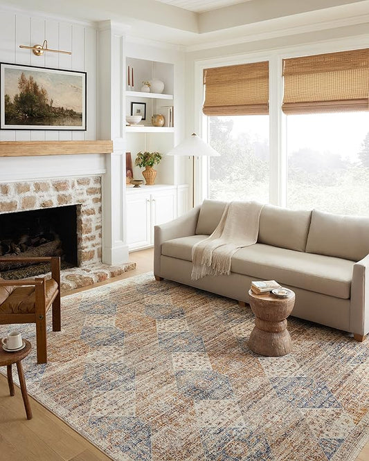 Loloi Sorrento Collection 3'-11" x 3'-11" Round Accent Rug in Ivory/Multi - Vintage Inspired Patterned Area Rug, Unique Area Rug for Living Room, Bedroom, Dining Area