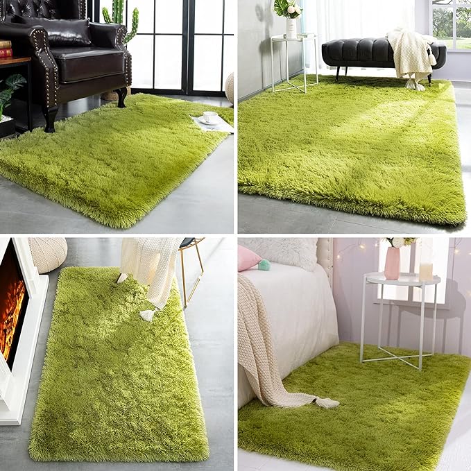 TWINNIS Super Soft Shaggy Rugs Fluffy Carpets, 4x5.9 Feet, Indoor Modern Plush Area Rugs for Living Room Bedroom Kids Room Nursery Home Decor, Upgrade Anti-Skid Rectangular Fuzzy Rug, Green