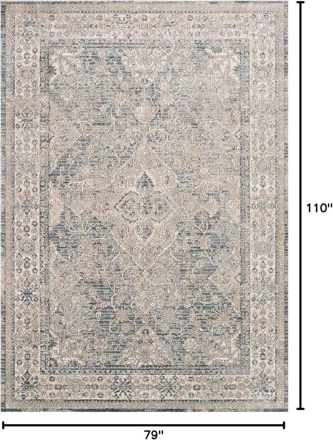 Loloi Teagan Collection 6'-7" x 9'-2" Area Rug in Sky/Natural - Large, Soft Neutral Rug, High-Traffic for Living Room, Bedroom, Home Office, Dining Area