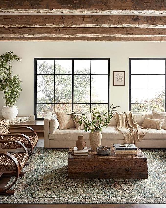 Loloi Magnolia Home by Joanna Gaines Sinclair Collection SIN-03 Turquoise/Multi 5'-0" x 7'-0", .25" Pile Height, Machine Washable, Area Rug