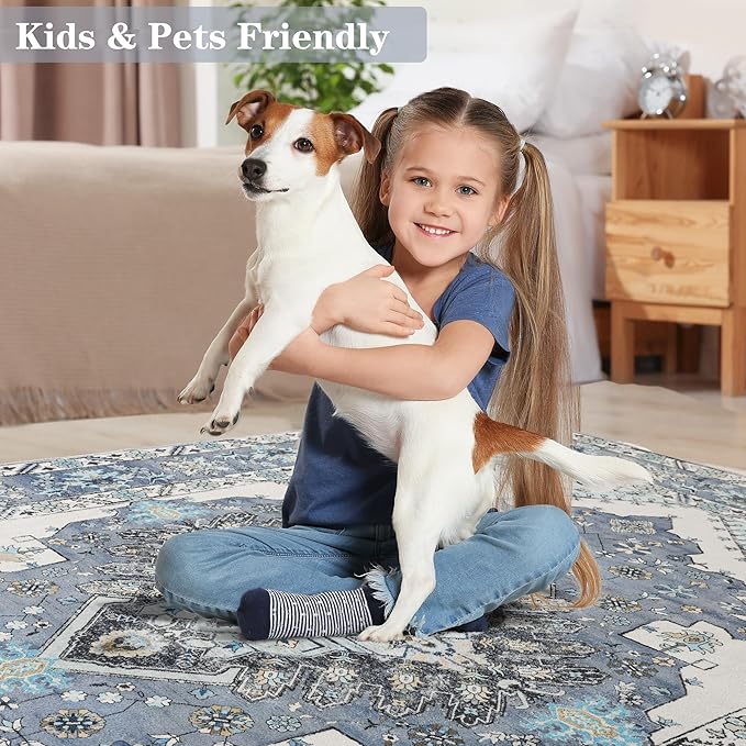 Noahas Front Door Mat Indoor Outdoor Entrance,2x3 Small Blue Area Rugs Vintage Machine Washable Rugs Non-Slip Low Pile Carpets for Entryway Porch Bathroom Kitchen Bedroom Laundry Room Home Decor