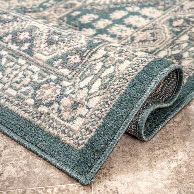nuLOOM 9x12 Becca Traditional Tiled Area Rug, Blue, Faded Transitional Design, Stain Resistant, For Bedroom, Dining Room, Living Room, Hallway, Office, Kitchen, Entryway