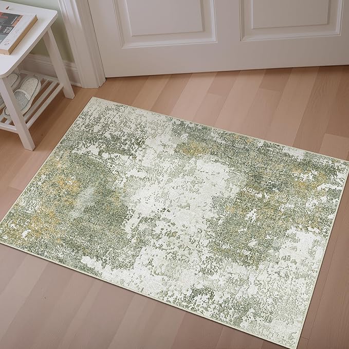 Modern Abstract Entryway Rug Grey Non Slip Lightweight Washable Doormat Neutral 2x3 Indoor Rug Thin Soft Throw Low Pile Kitchen Carpet for Laundry Room, Kitchen, Bedroom, Bathroom