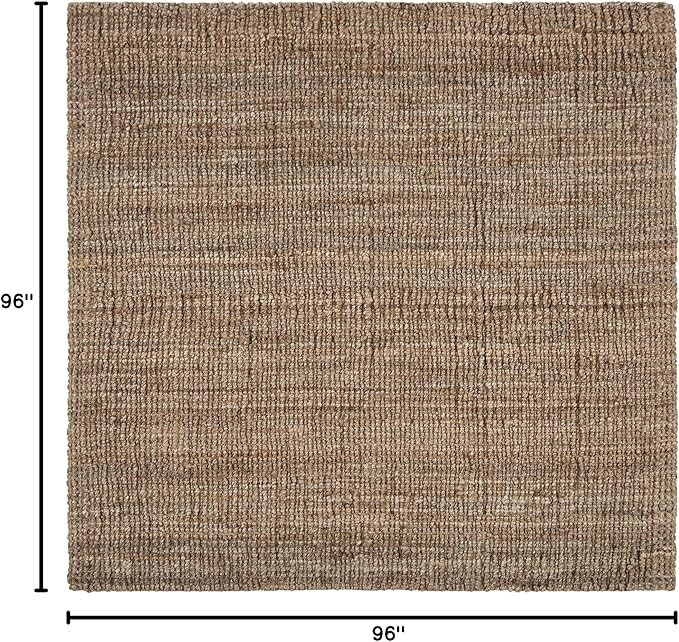 SAFAVIEH Natural Fiber Collection Area Rug - 8' Square, Natural & Grey, Handmade Chunky Textured Jute 0.75-inch Thick, Ideal for High Traffic Areas in Living Room, Bedroom (NF447M)