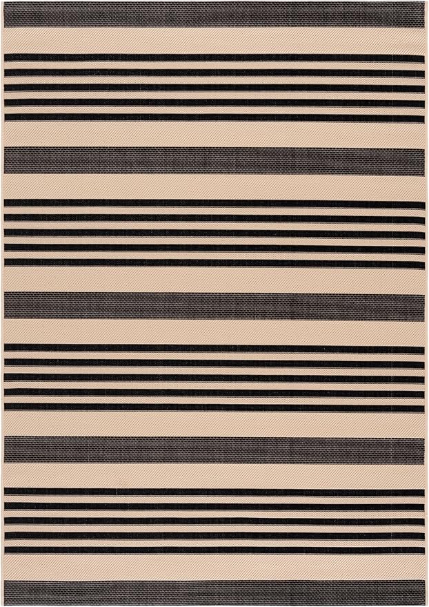 SAFAVIEH Courtyard Collection Area Rug - 8' x 10', Black & Bone, Stripe Design, Non-Shedding & Easy Care, Indoor/Outdoor & Washable-Ideal for Patio, Backyard, Mudroom (CY6062-216)