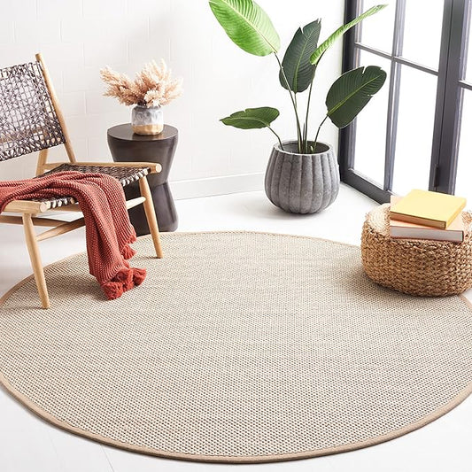 SAFAVIEH Natural Fiber Collection Area Rug - 6' Round, Marble & Linen, Border Sisal Design, Easy Care, Ideal for High Traffic Areas in Living Room, Bedroom (NF143B)