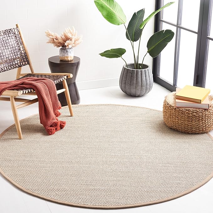SAFAVIEH Natural Fiber Collection Area Rug - 10' Round, Marble & Linen, Border Sisal Design, Easy Care, Ideal for High Traffic Areas in Living Room, Bedroom (NF143B)