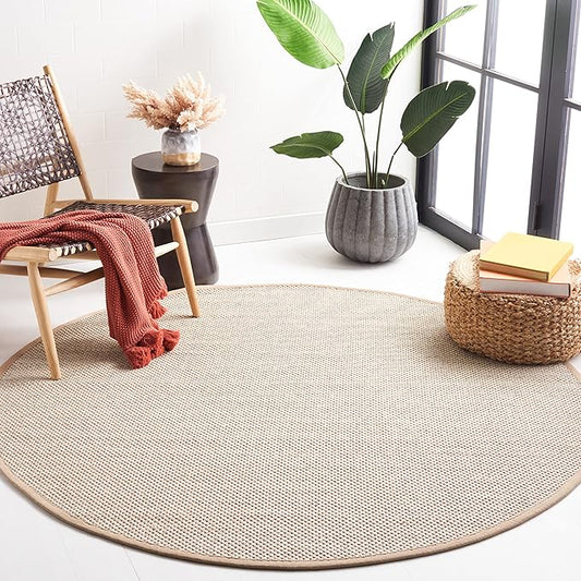 SAFAVIEH Natural Fiber Collection Area Rug - 10' Round, Marble & Linen, Border Sisal Design, Easy Care, Ideal for High Traffic Areas in Living Room, Bedroom (NF143B)