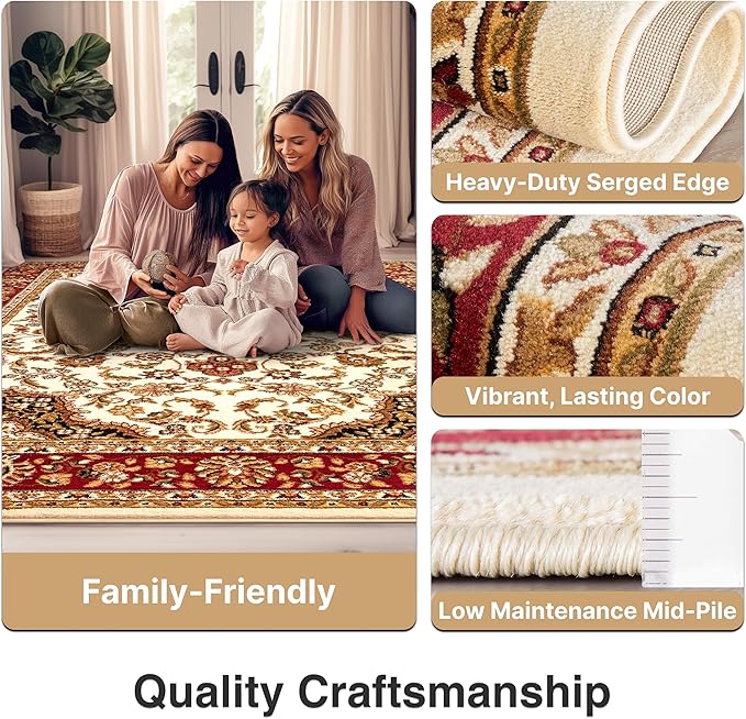 Well Woven Barclay Collection Medallion Kashan Ivory 4 ft Round Rug - for Entryways, Small Bedrooms, Living Rooms