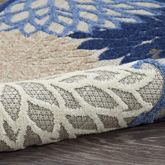 Nourison Aloha Indoor/Outdoor Blue/Multicolor 3' x 5' Area Rug, Tropical, Botanical, Easy Cleaning, Non Shedding, Bed Room, Living Room, Dining Room, Deck, Backyard, Patio (3x5)