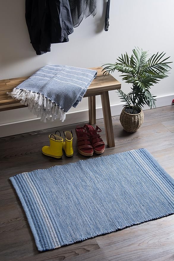 DII Variegated Recycled Yarn Modern Edge Stripe, 2x3', Blue (Pack of 4)