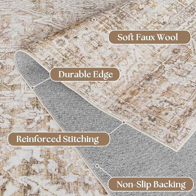 Tan Brown and Beige 3x5 Small Entryway Area Rug Indoor for Front Door Entry Way,Washable Non Slip Ultra Thin Modern Farmhouse Neutral Boho Door Mat Entrance