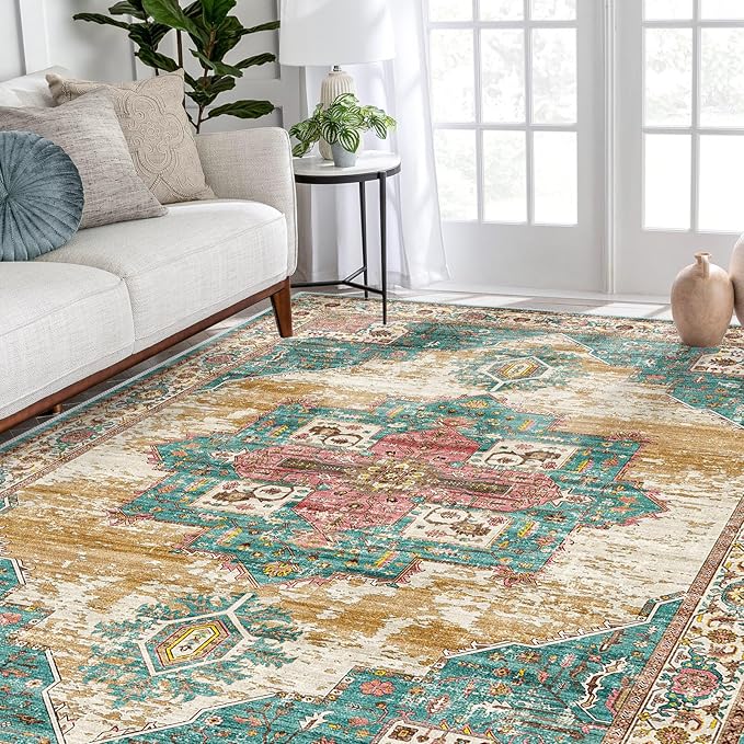 RUUGME Washable 8x10 Area Rugs - Large Rugs for Living Room Stain Resistant Carpet Vintage Rugs for Bedroom with Non Slip Backing Home Decor Floor Decoration Mat (8x10 Green)