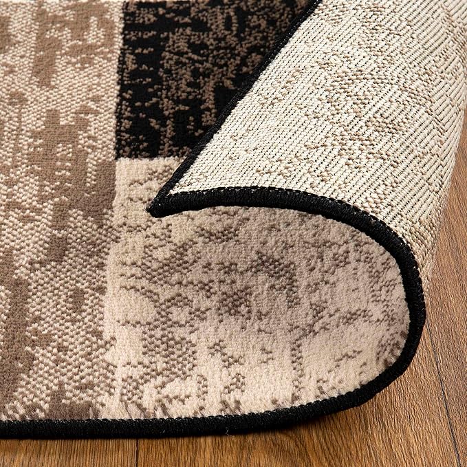 Superior Indoor Area Rug, Jute Backing, Plush Modern Rugs for Entryway, Kitchen Floors, Office Floor Cover, Color Block Rugs, Rockwood Collection, 5' x 5', Chocolate